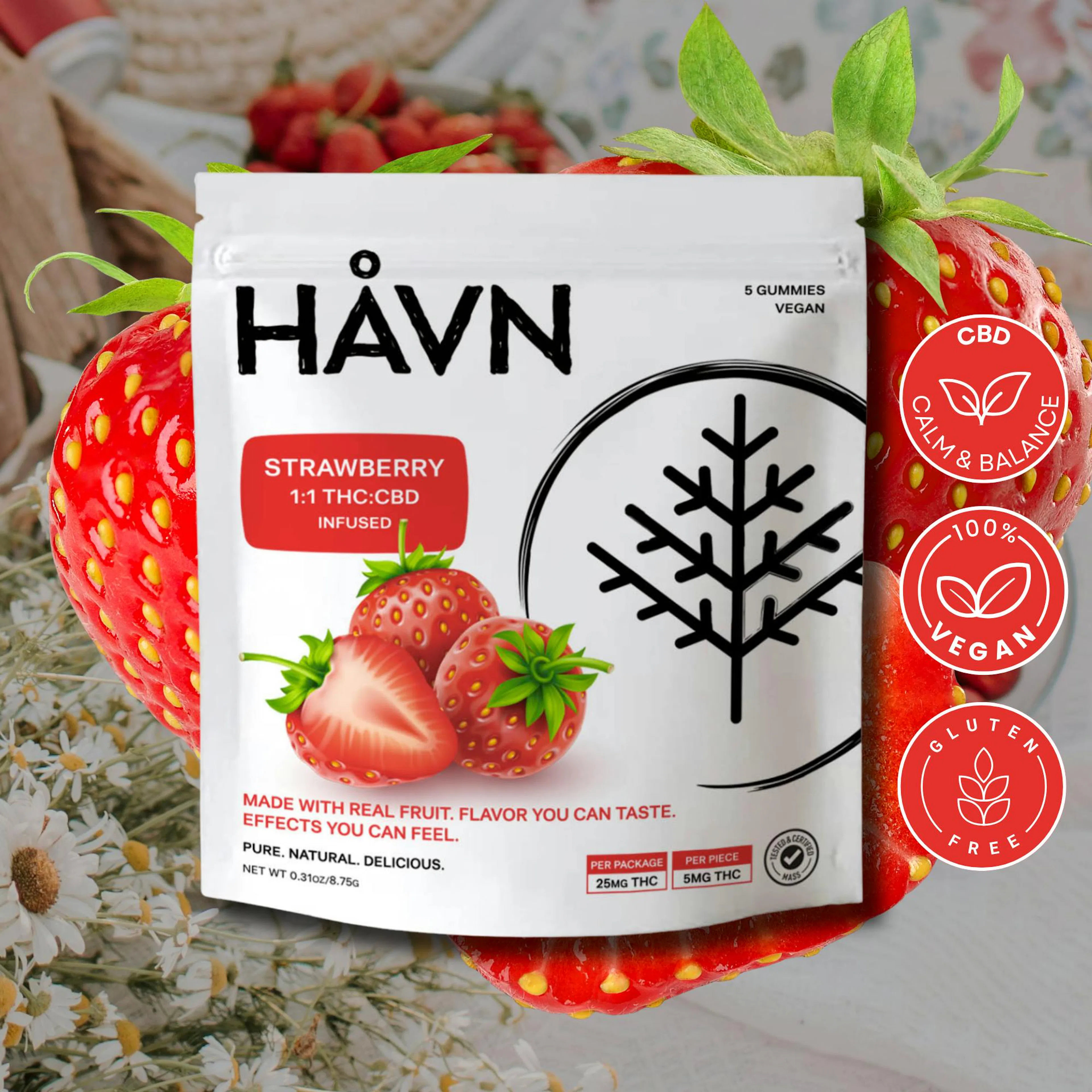 Strawberry 1:1 THC:CBD | HAVN | 25mg 5pk Gummies