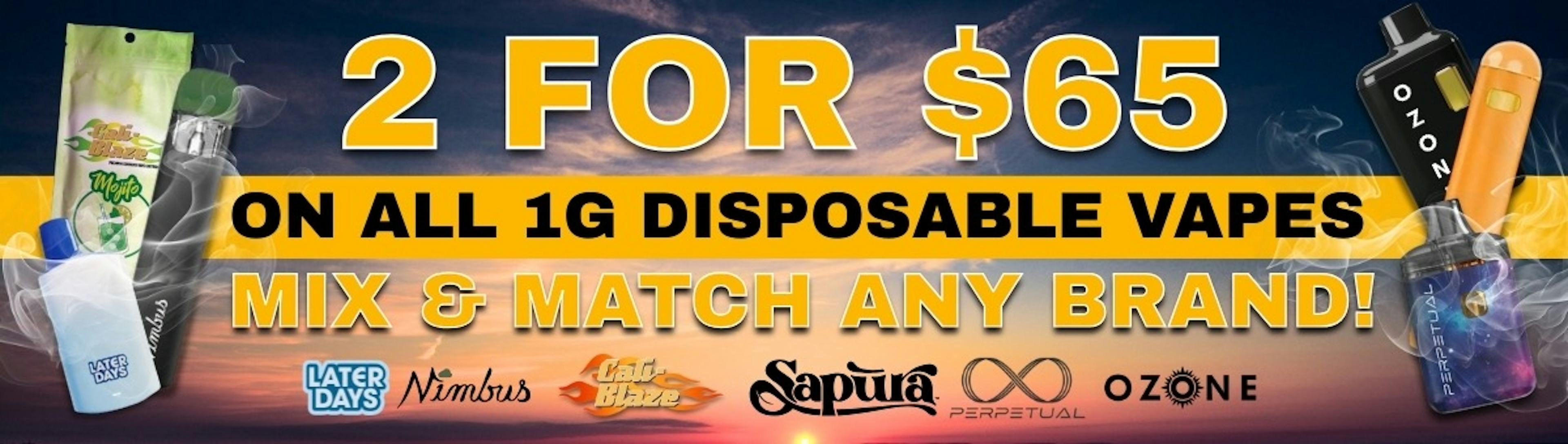 Everyday Deal 2/$65 M&M ALL 1g Dispo Vapes
