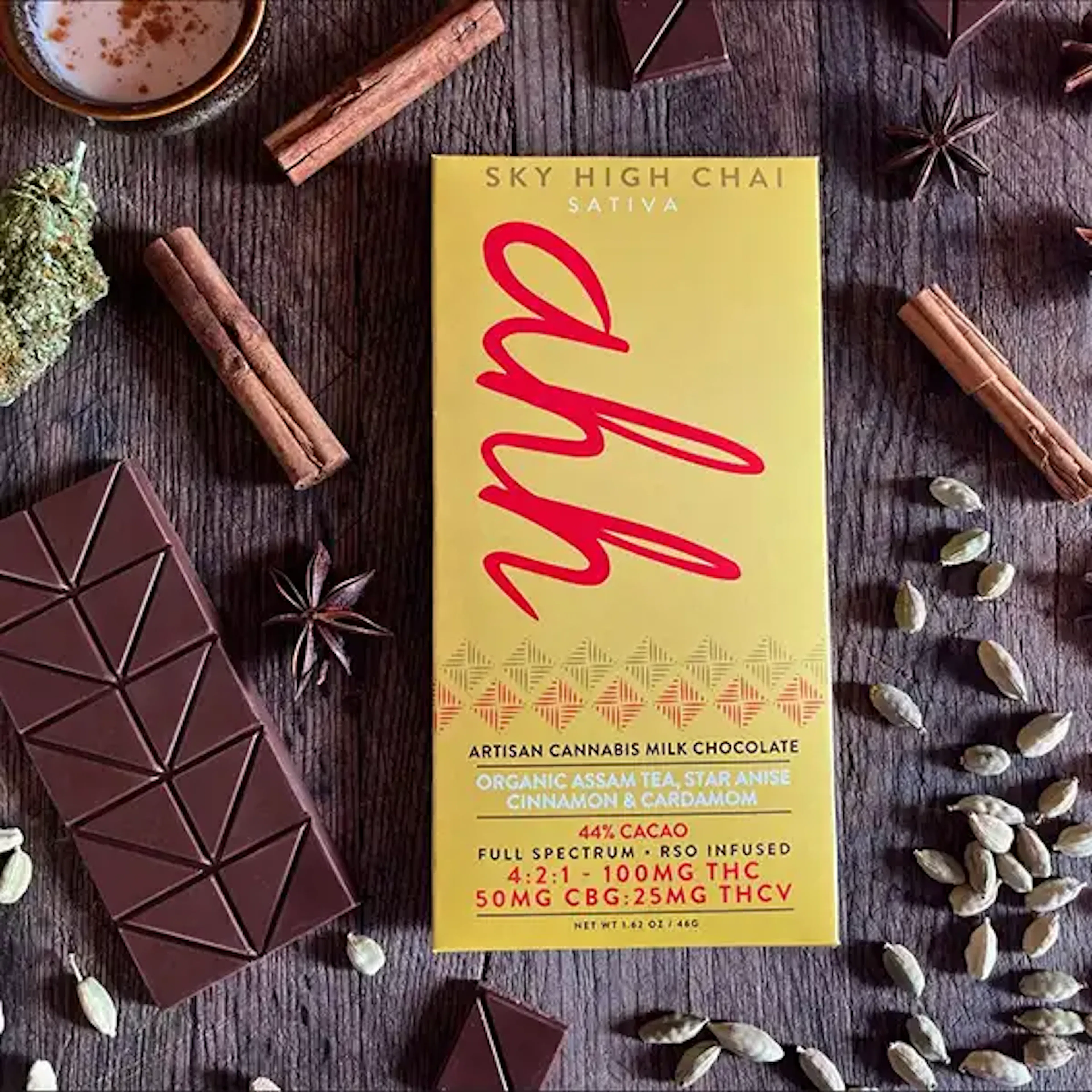 Sky High Chai Milk Chocolate 1:2:4 THC-V:CBG:THC(S) | Ahh Moments | 25 mg THCV: 50 mg CBG: 100 mg THC