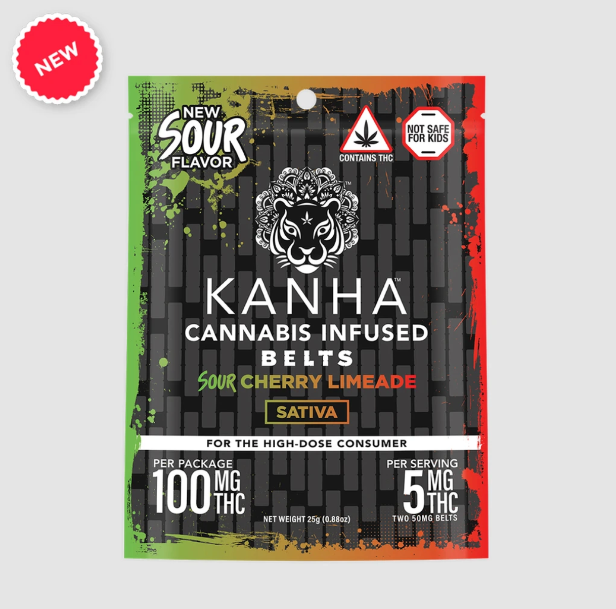 Sour Cherry Limeade Belts (S) | Kanha | 100mg 20pk Gummies 
