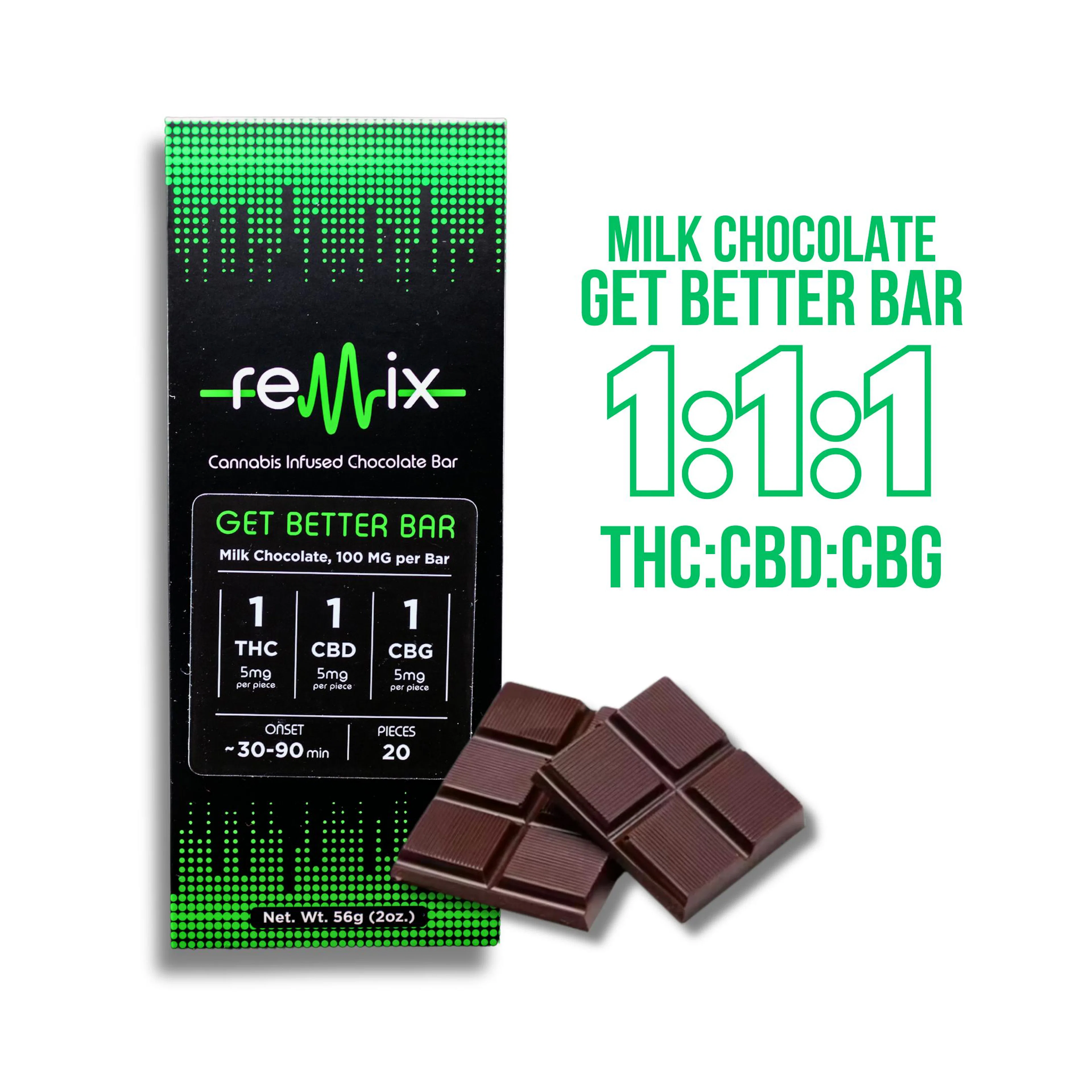 Get Better Milk Chocolate Bar 1:1:1 | Remix | 100mg