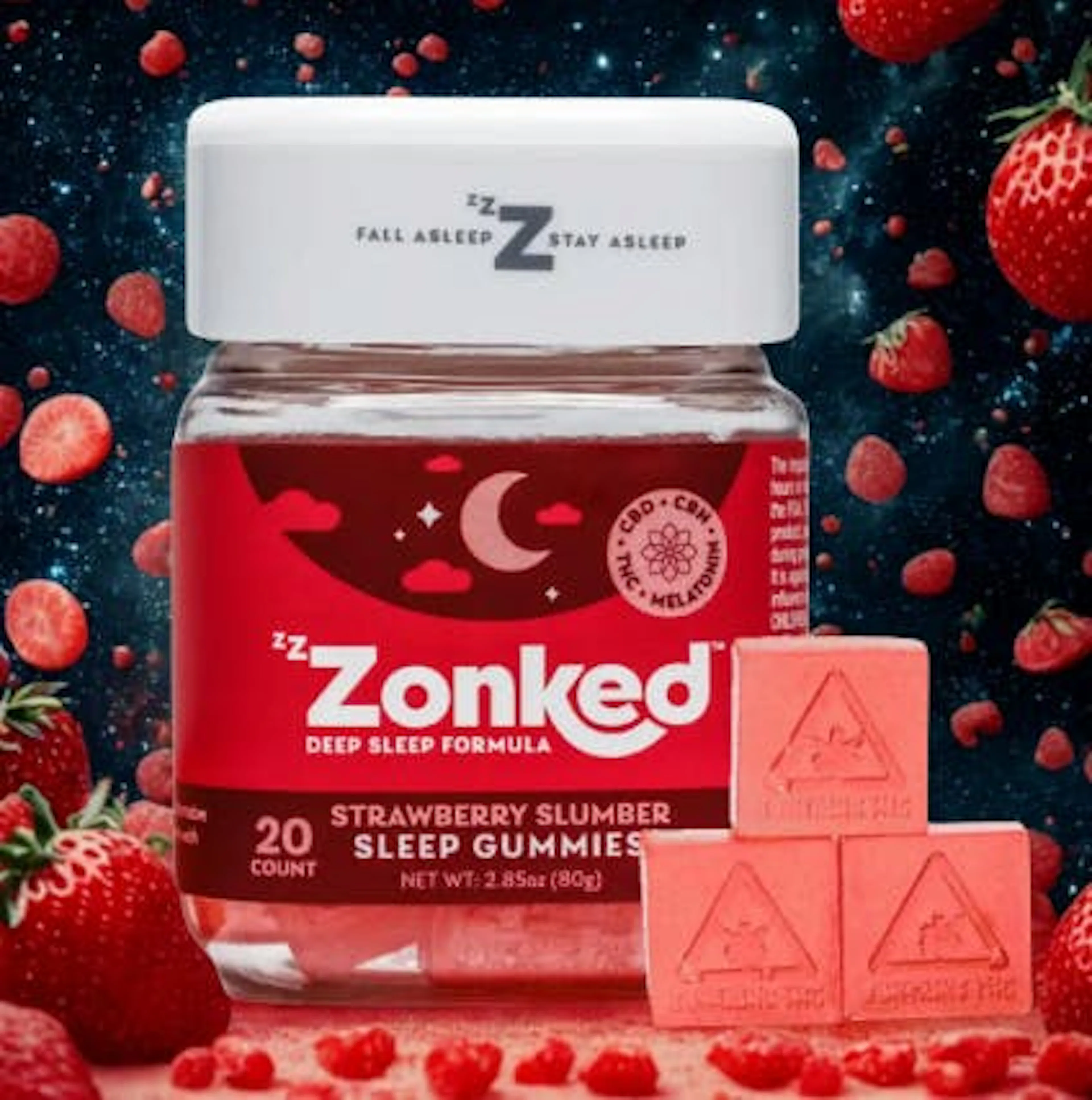 Strawberry Slumber THC + CBN + CBD | Zzzonked | 100mg 20pk Gummies