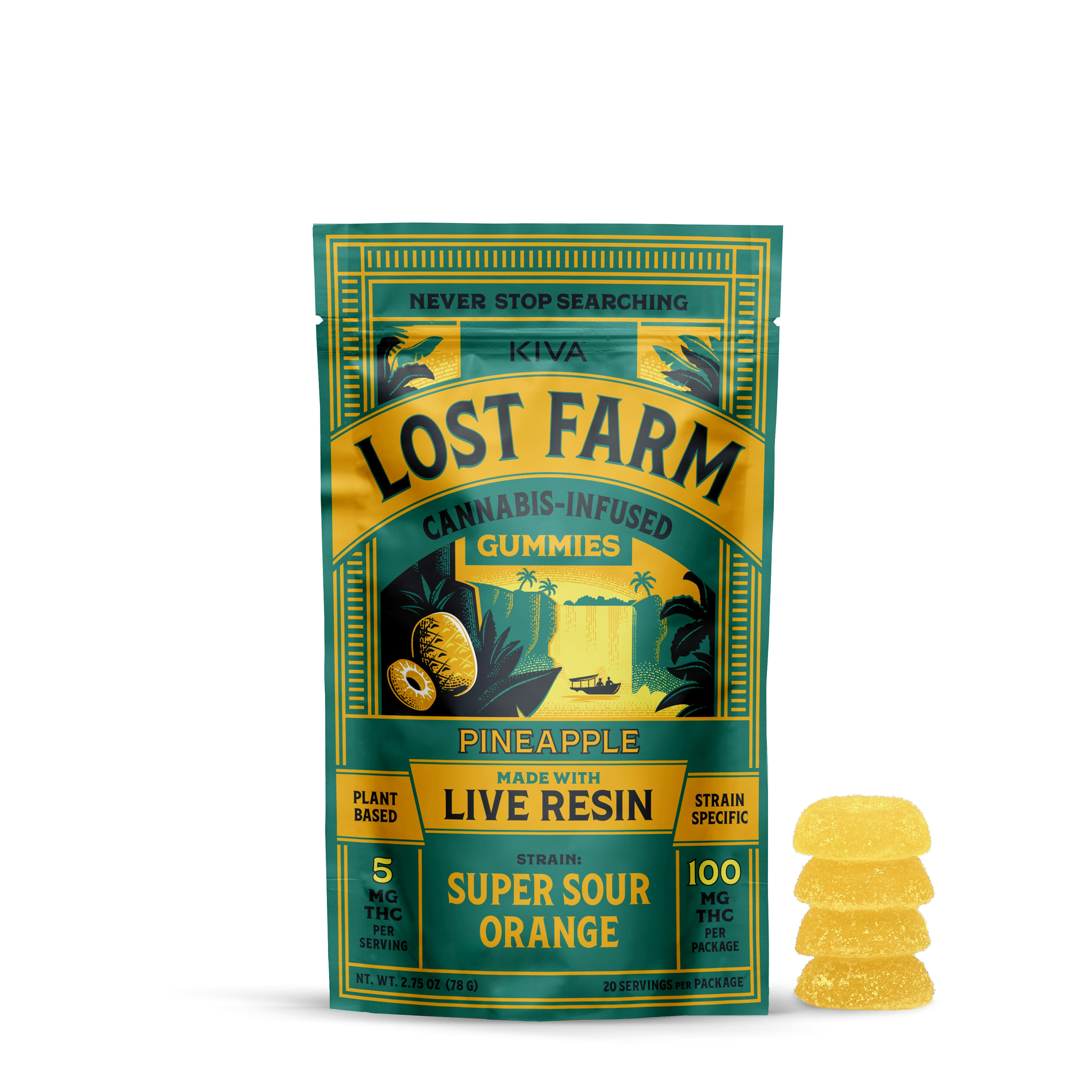 Lost Farms Super Sour Orange x Pineapple | Kiva | 5mg 20pk Gummies - 92.04mg