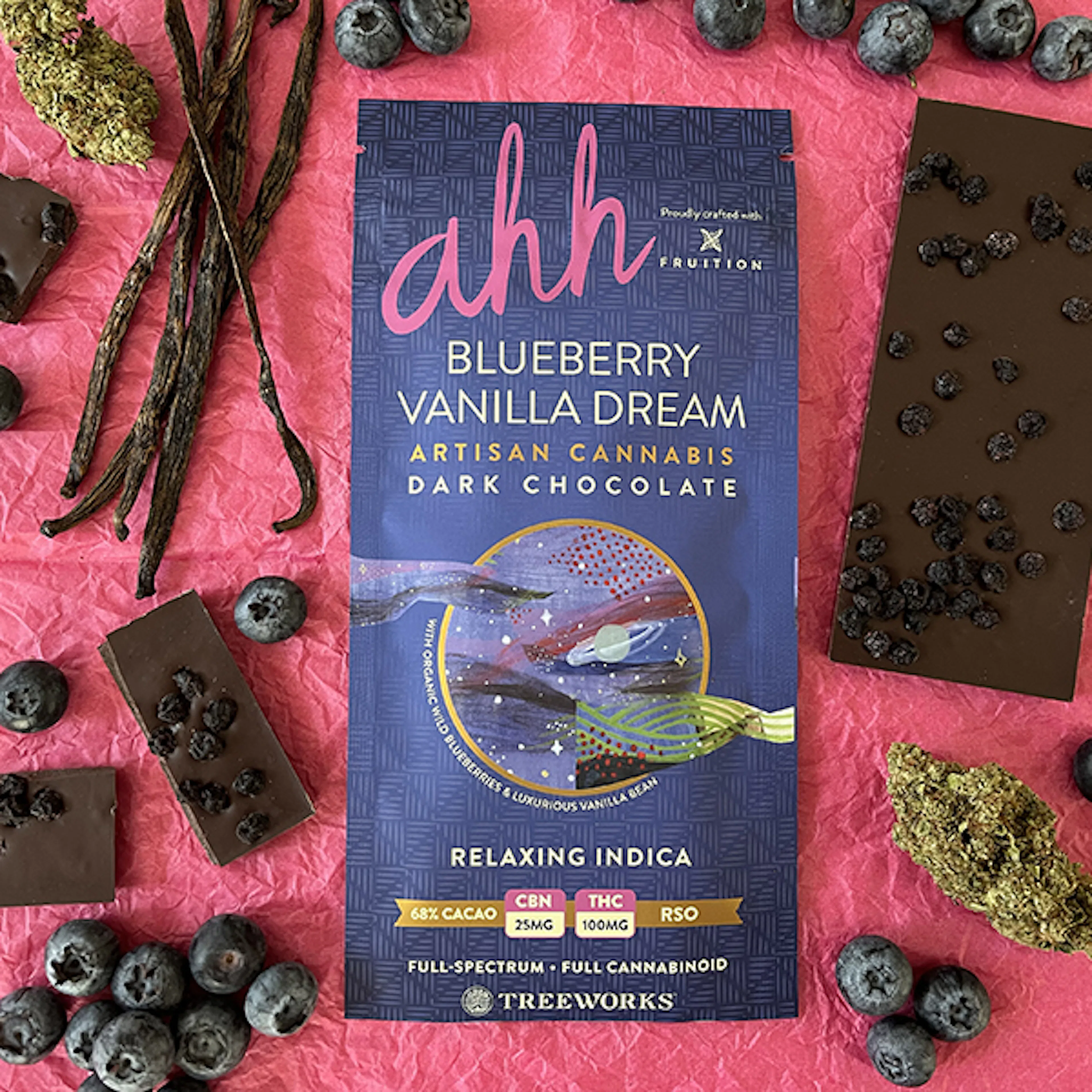 Blueberry Vanilla Dream Dark Chocolate 1:4 CBN:THC (I) | Ahh Moments | 25 mg CBN: 100 mg THC