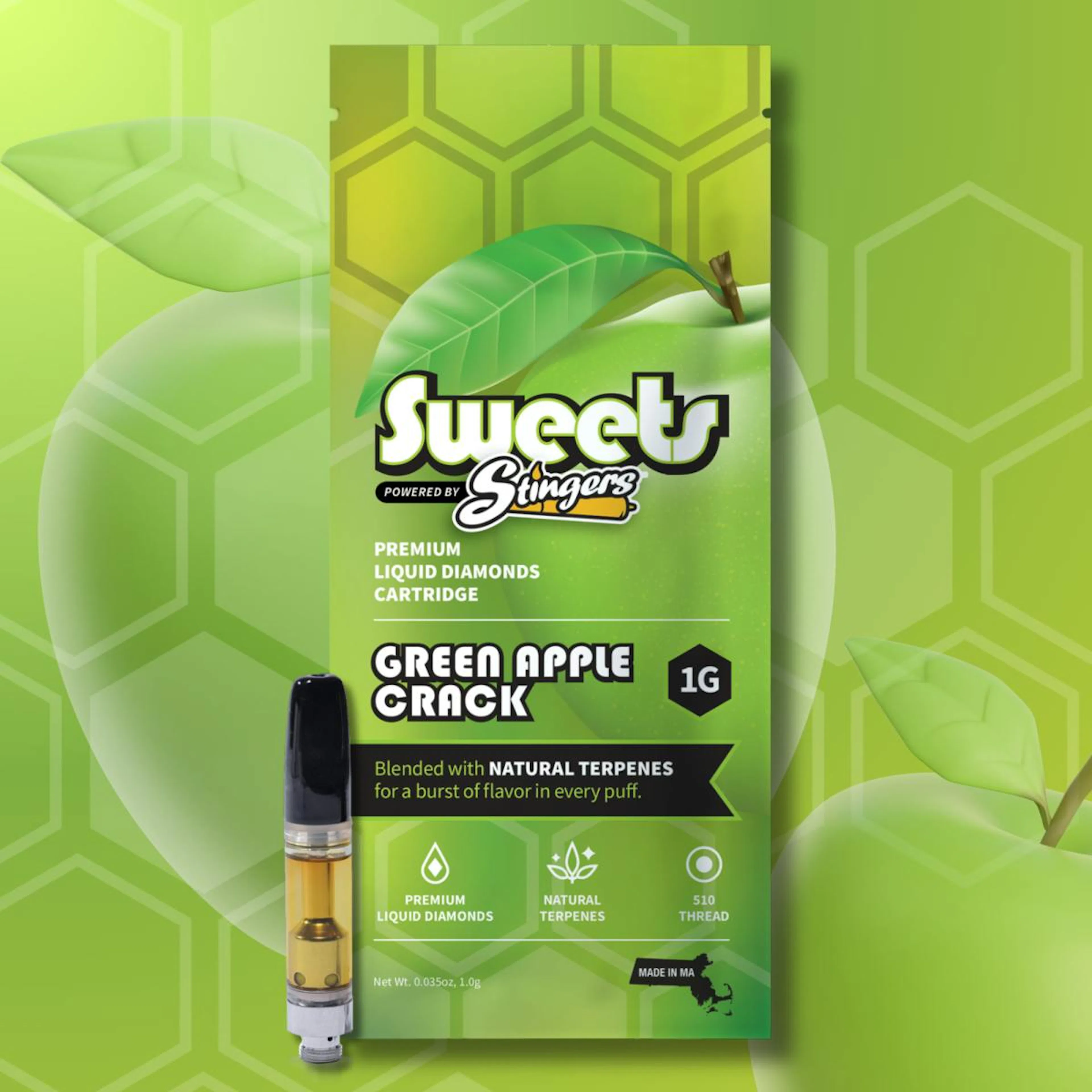 Green Apple Crack (S) | Stingers Sweets | 1g 510 Distillate Cartridge