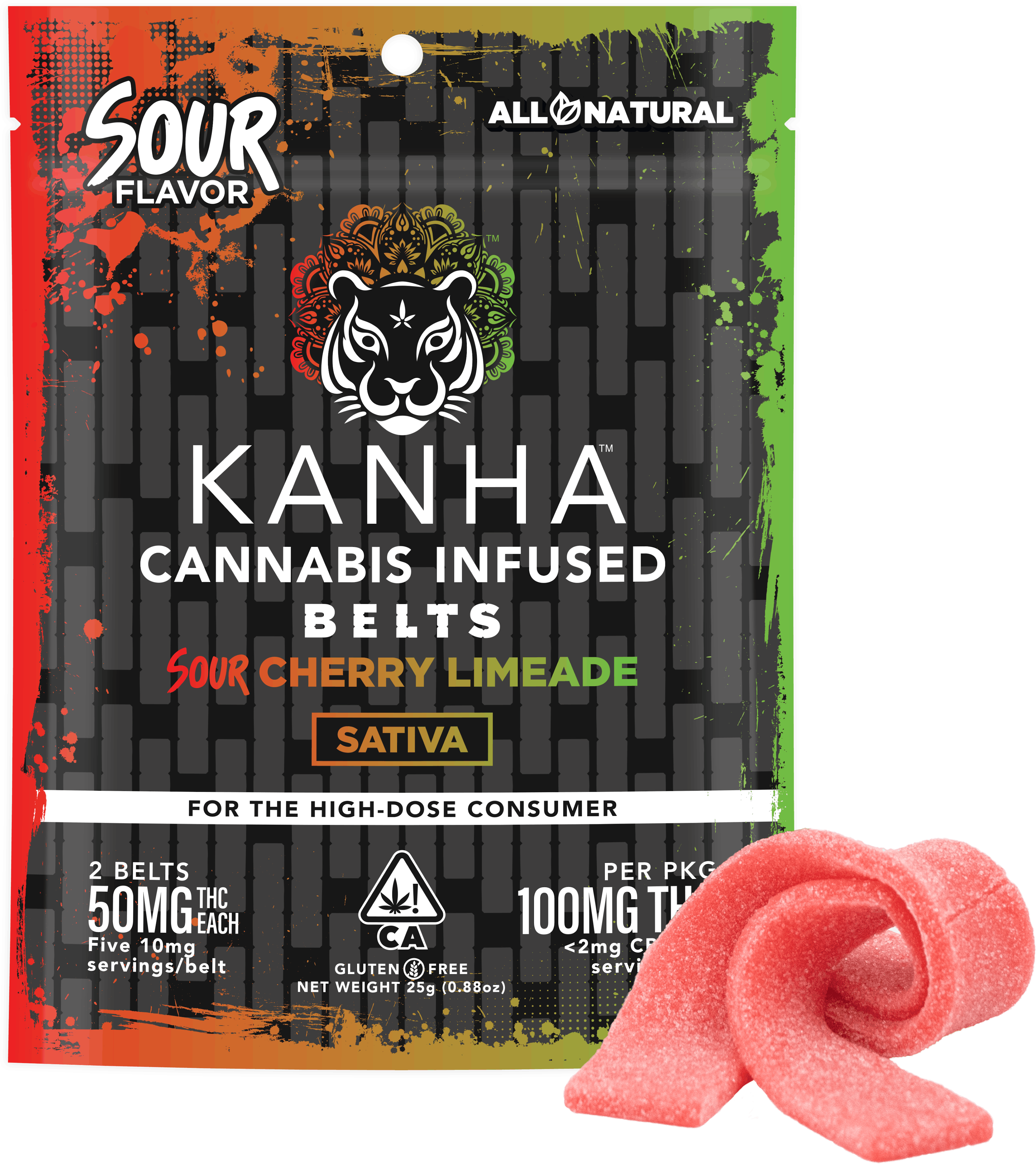 Sour Cherry Limeade Belts (S) | Kanha | 100mg 20pk Gummies