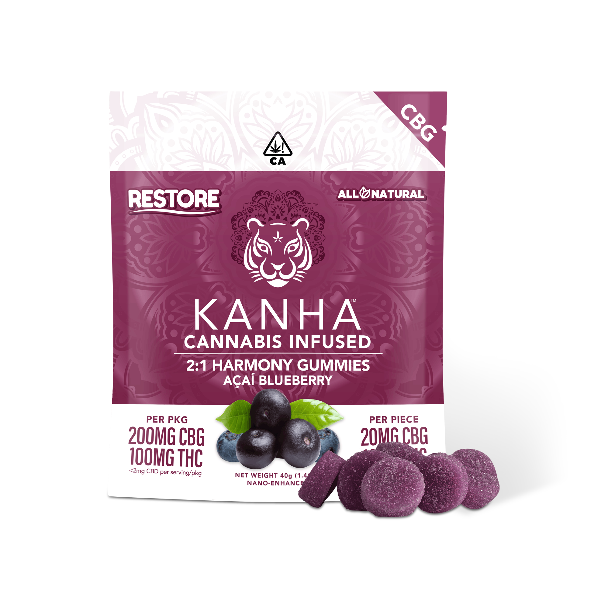 Harmony Acai Blueberry 2:1 | Kanha | 200mg CBD / 100mg THC 20pk Gummies
