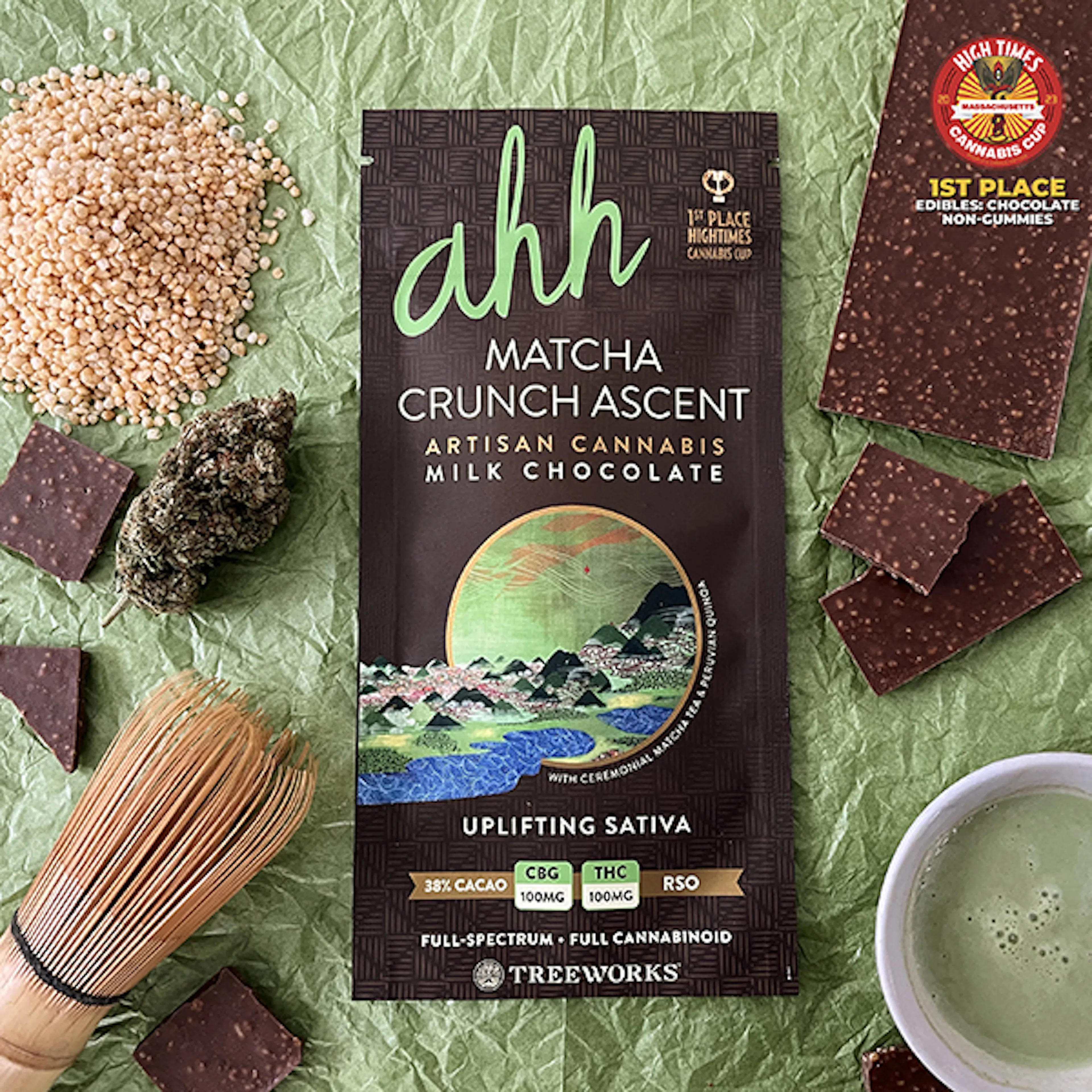 Matcha Crunch Ascent Milk Chocolate 1:1 CBG:THC (S) | Ahh Moments | 100 mg CBG: 100 mg THC