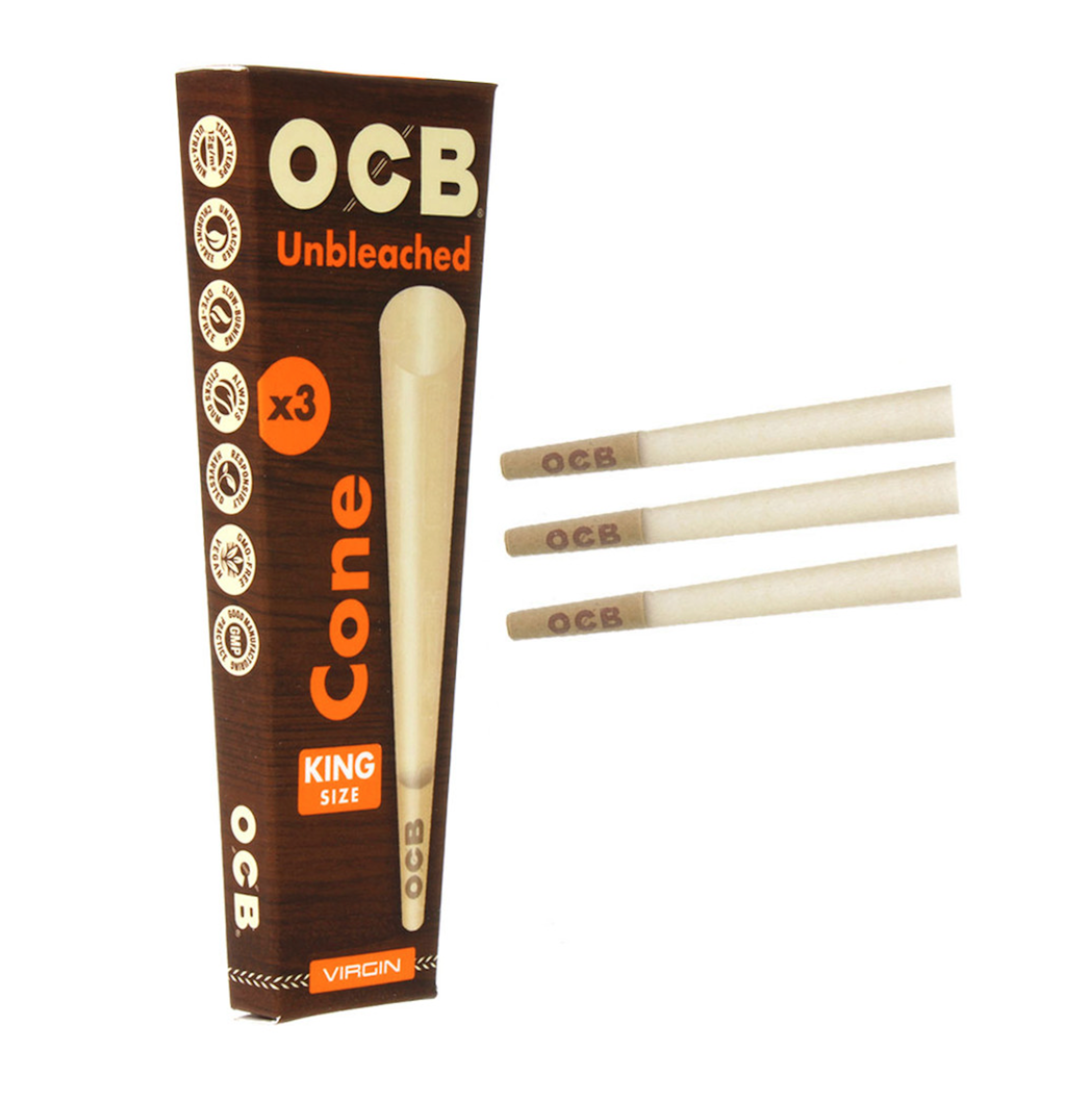 OCB 3pk King Unbleached Cone - Regular
