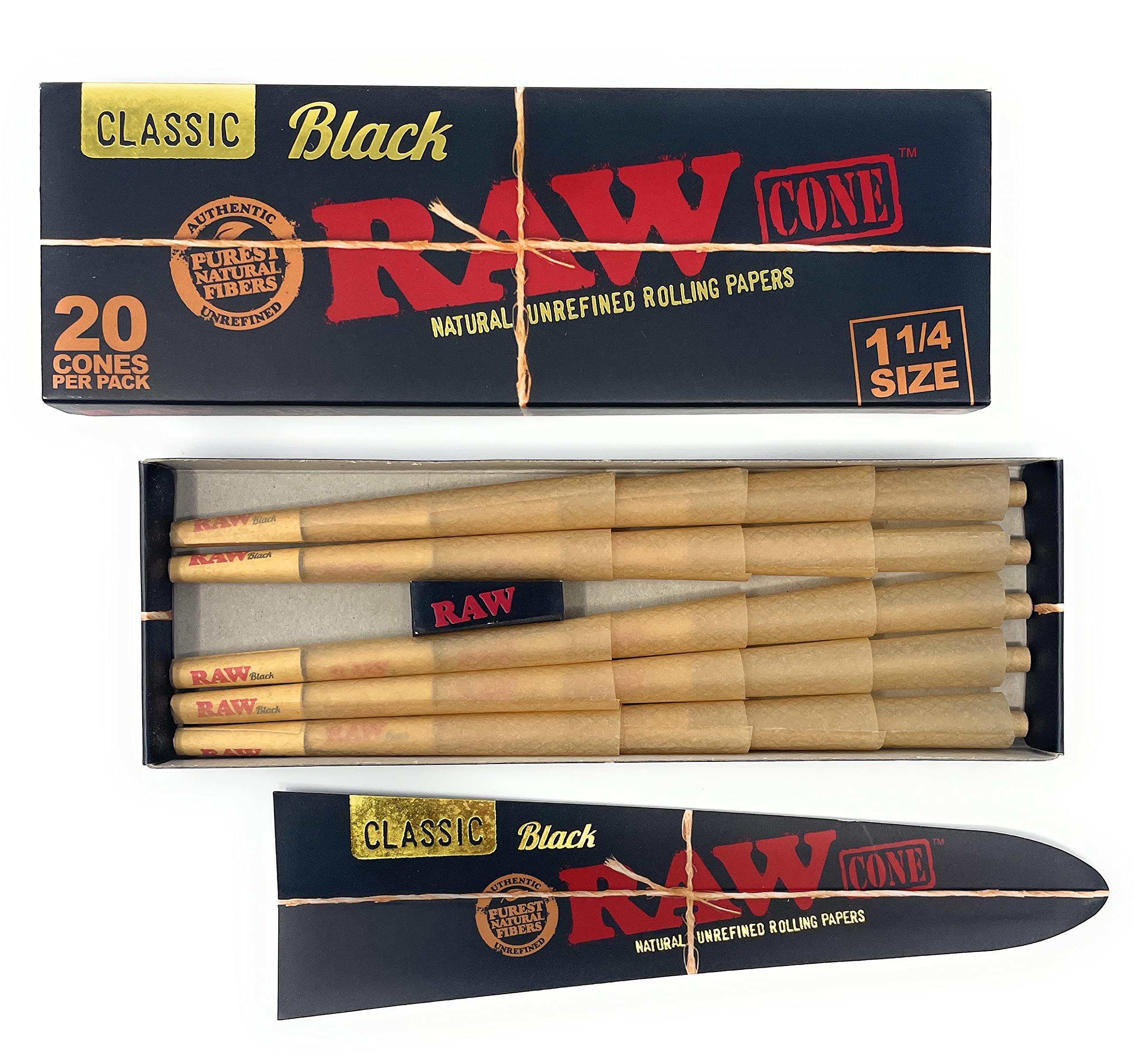 Raw cones Black 1 1/4 20pk