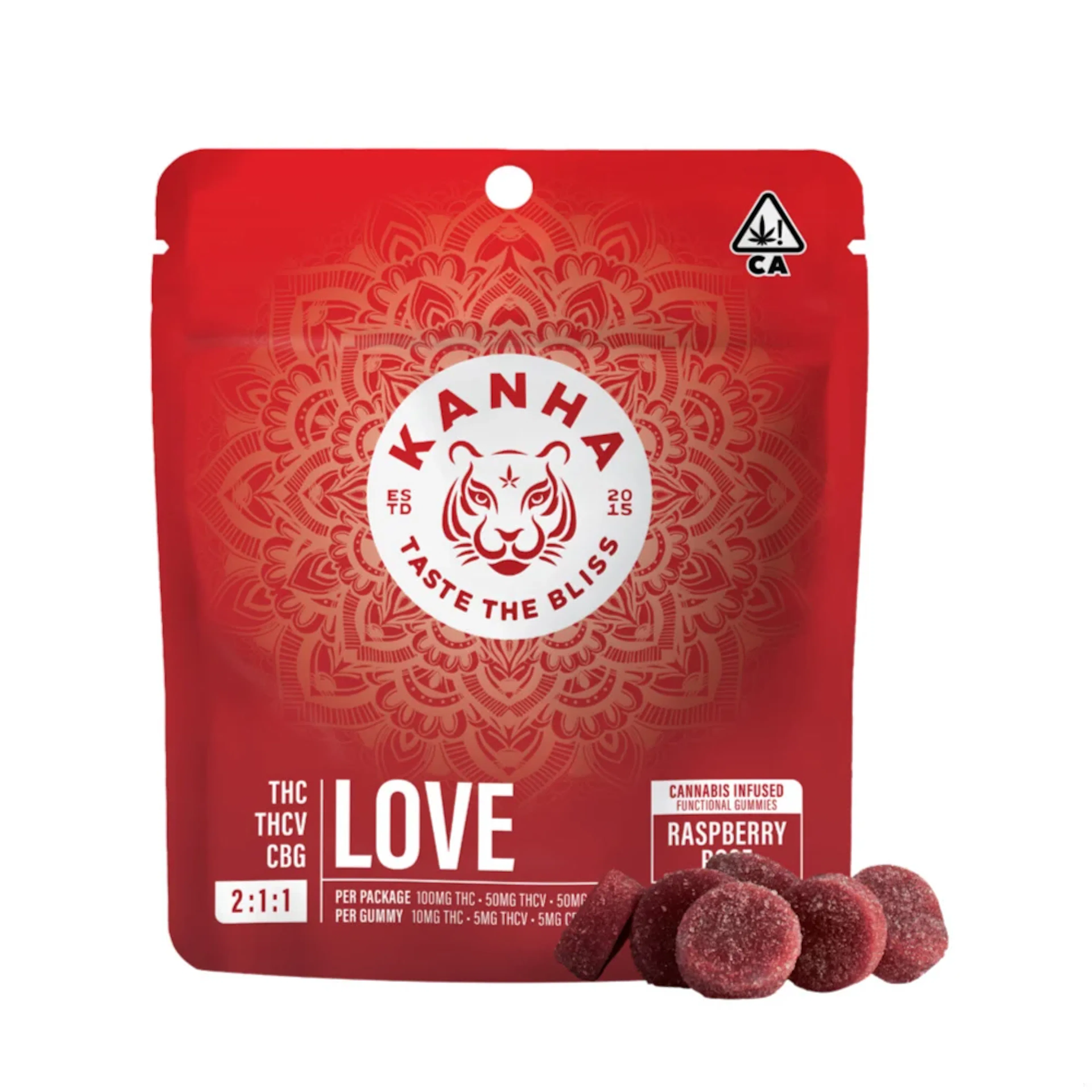 Raspberry Rose 2:1:1 Love | Kanha | THC:THCV:CBG Gummies 100mg