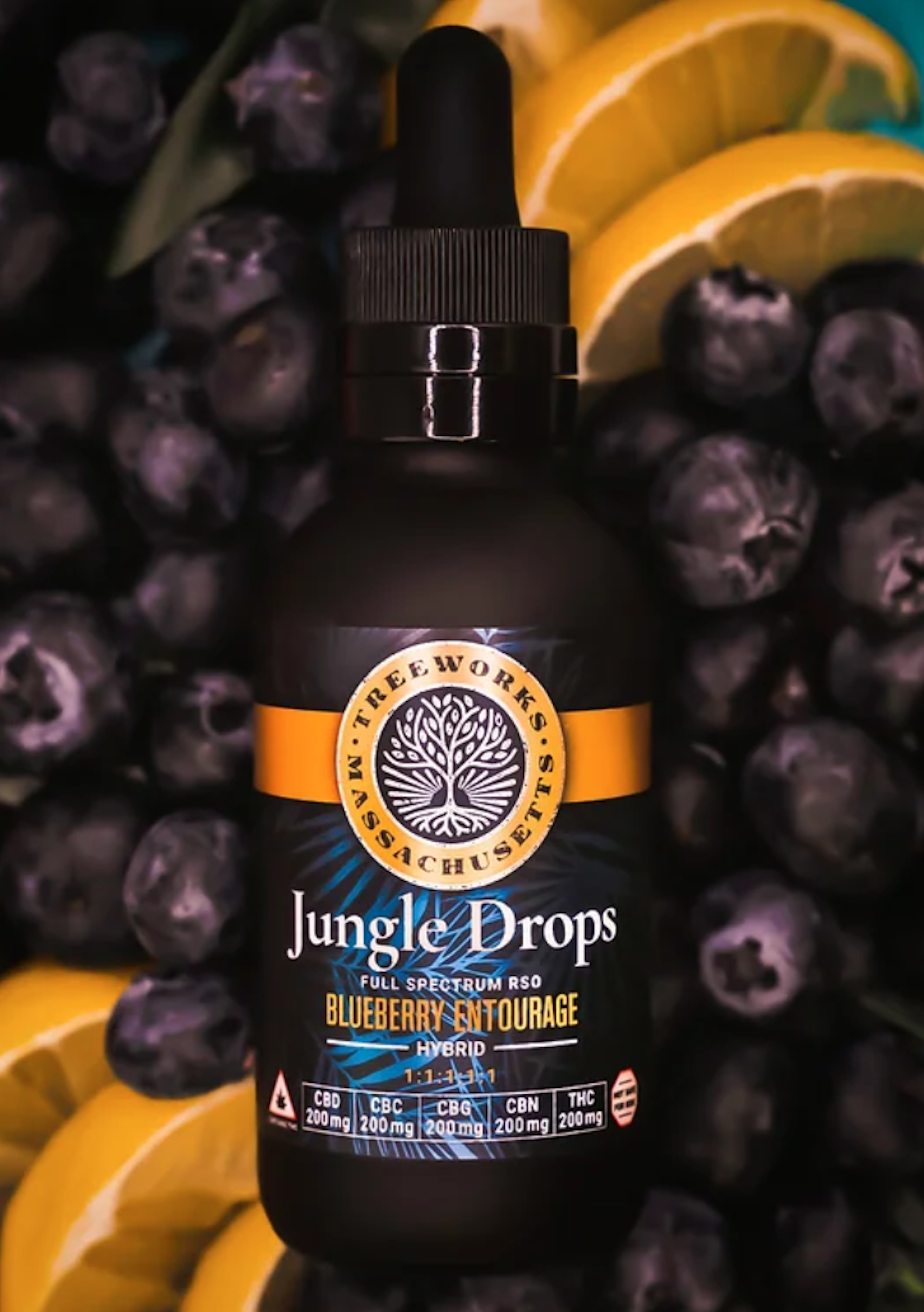 Jungle Drops Full Spectrum RSO Blueberry Entourage 1:1:1:1:1 (H) | Treeworks | 60 mL Tincture