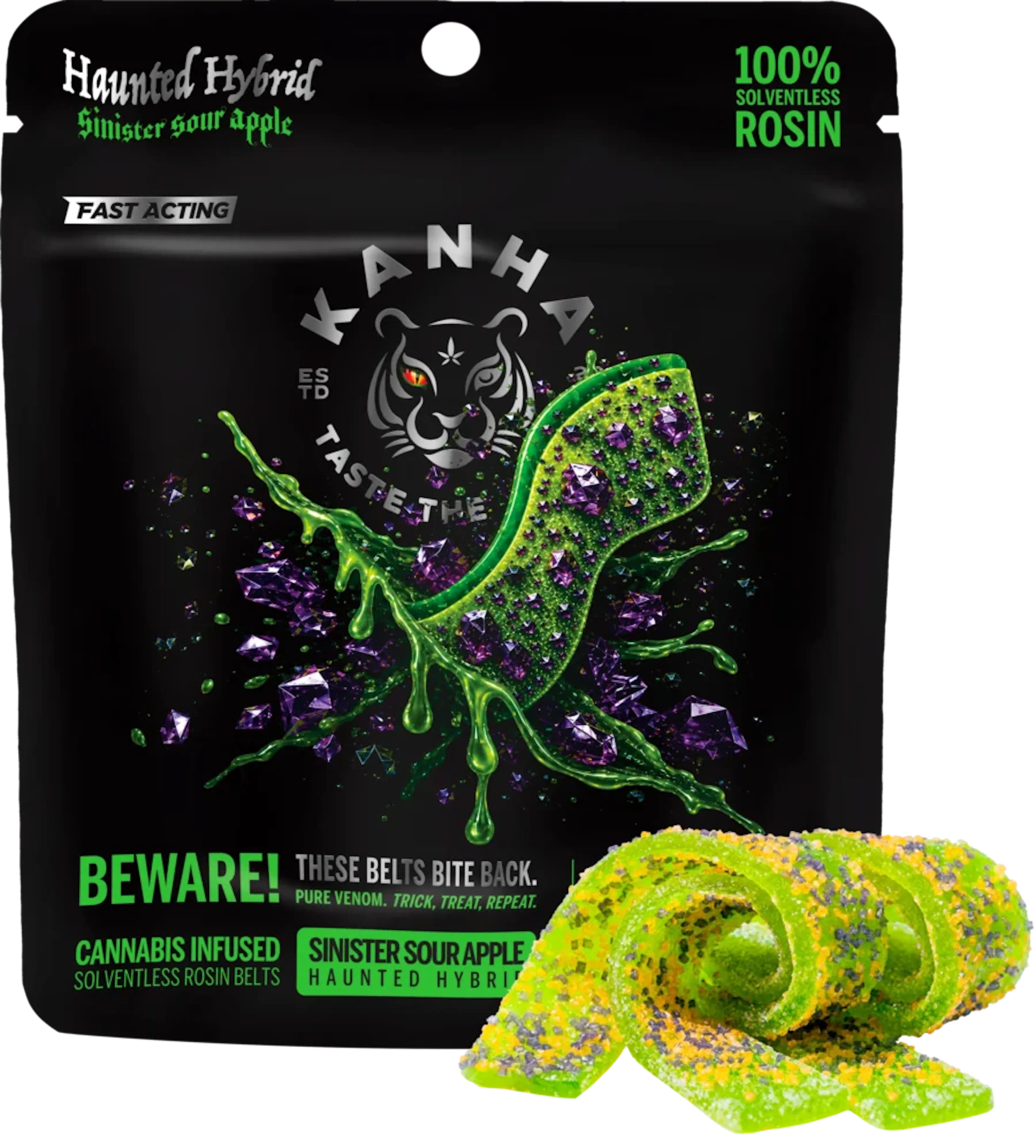 *SEASONAL* Haunted Sinister Sour Apple Crunch (H) | Kanha | 100mg 20pk Rosin Infused Gummies