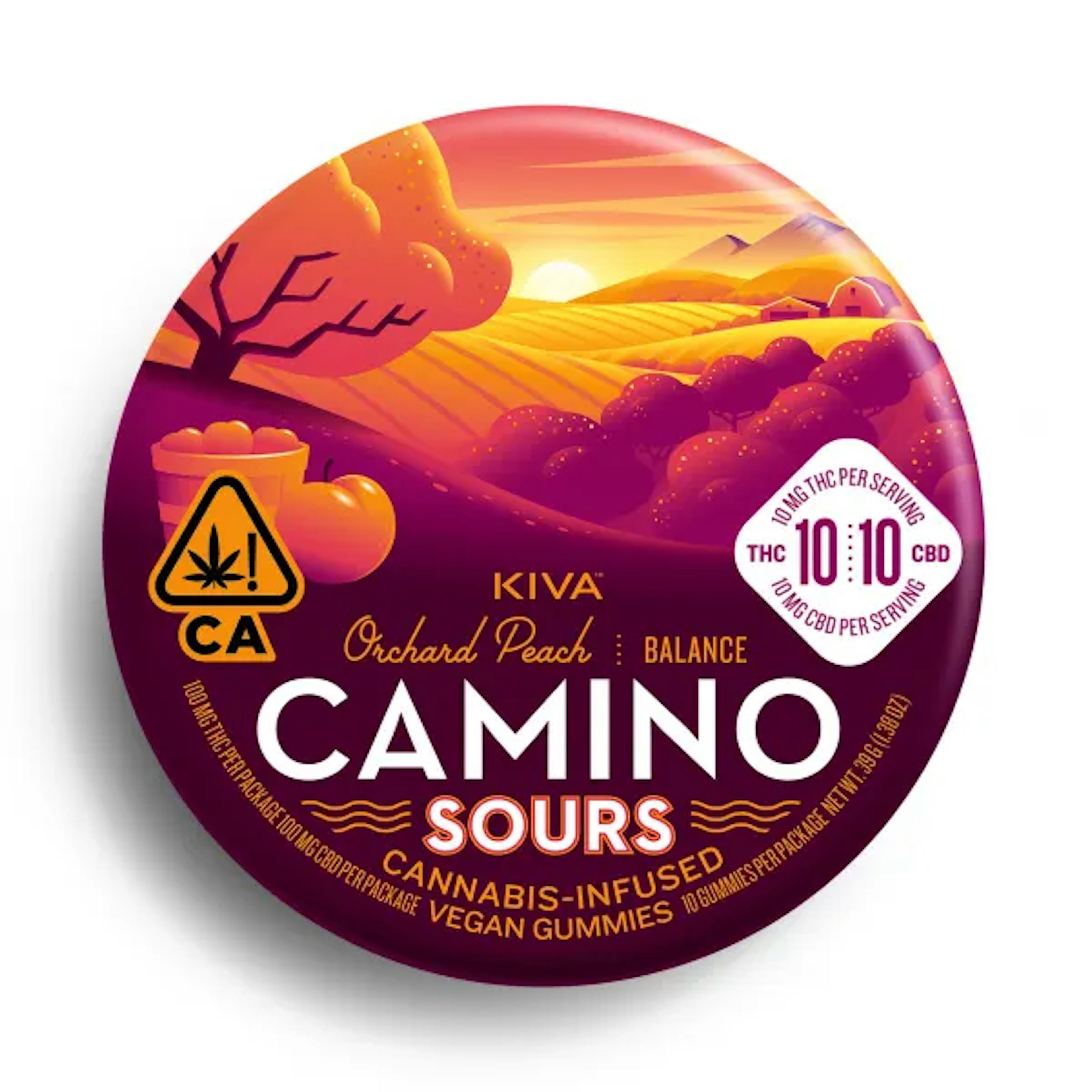 Camino Sours Orchard Peach Gummies (1:1)| KIVA | 5mg 20pk Gummies - 102.024mg