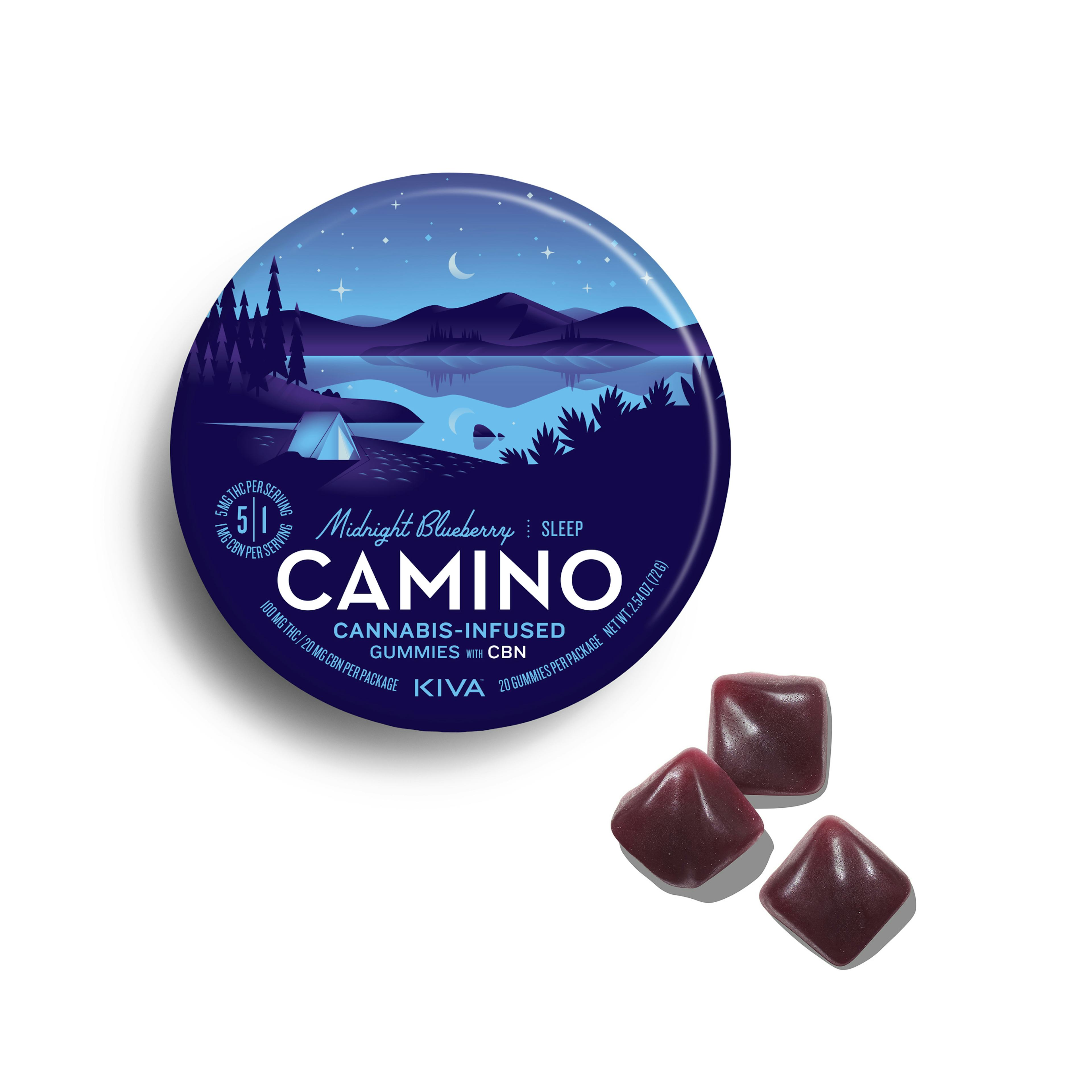 Camino Midnight Blueberry Gummies (5:1 THC:CBN) | KIVA | 5mg 20pk Gummies - 100mg